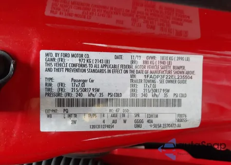 2014 Ford Focus Se z USA, uszkodzony, nr VIN 1FADP3F22EL235504